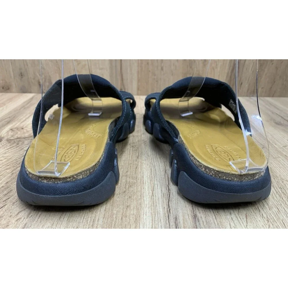 KEEN Men's 9 Black Leather Slide Sandals Anatomical Footbed Comfort 1017282